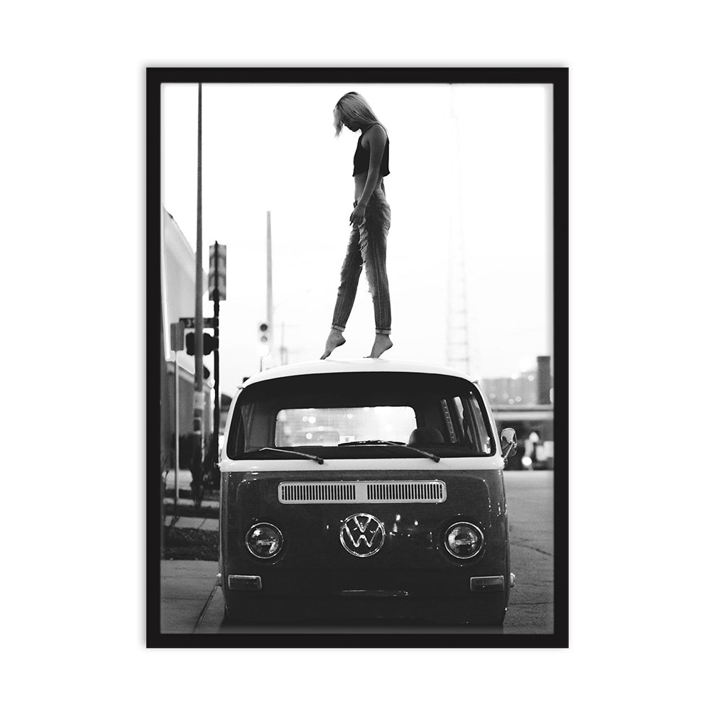 Girl over the Retro Volkswagen Poster