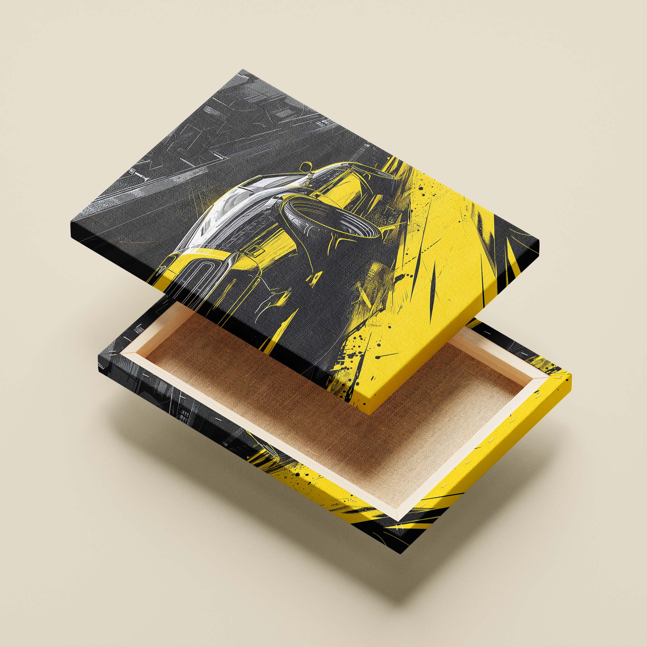 Neon Yellow Car Racing Canvas