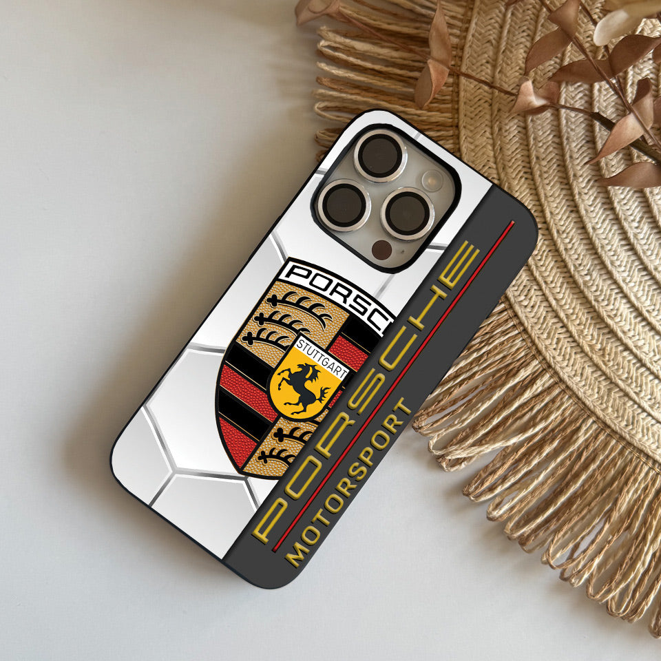 🌟 Luxury Porsche iPhone Case – Sleek Black Silicone & UV Print