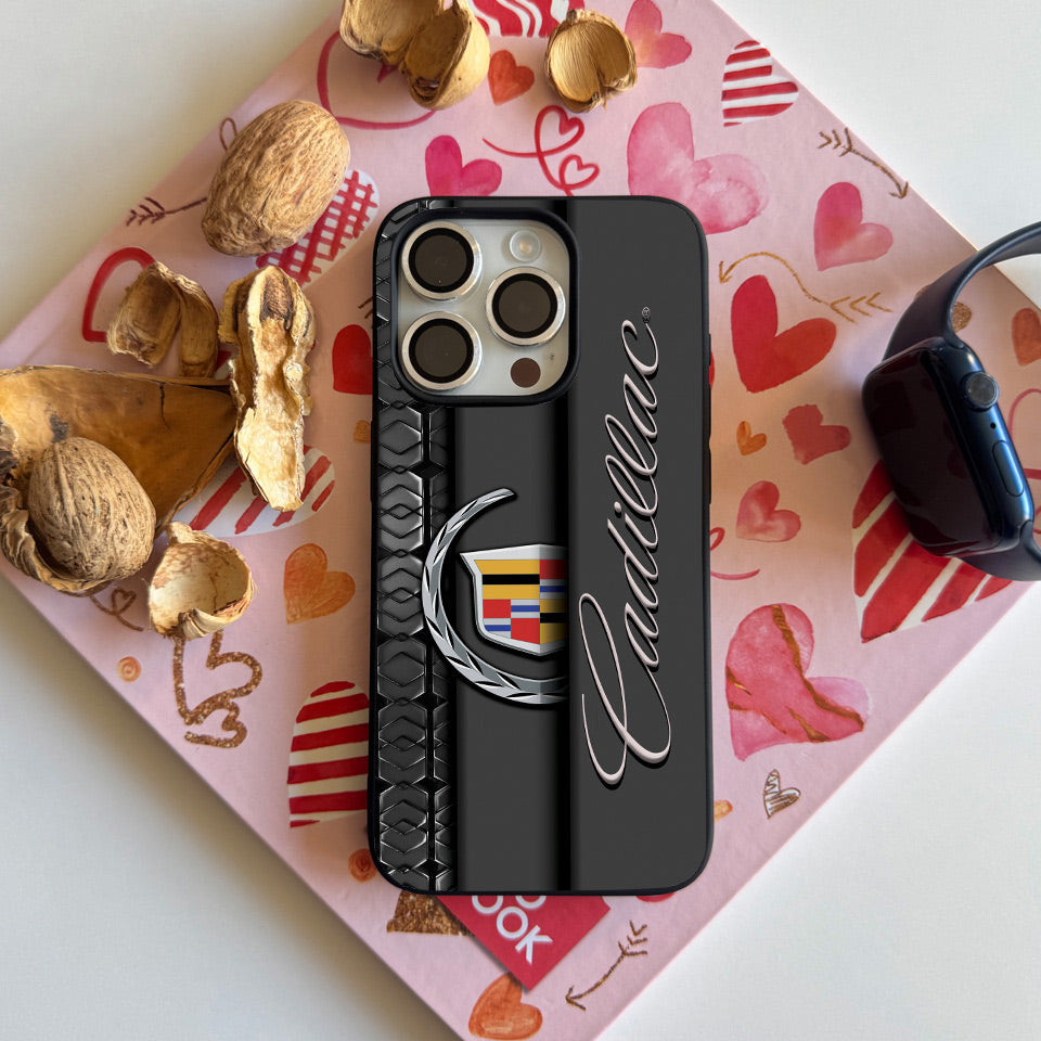 🌟 Luxury Cadillac iPhone Case – Sleek Black Silicone & UV Print