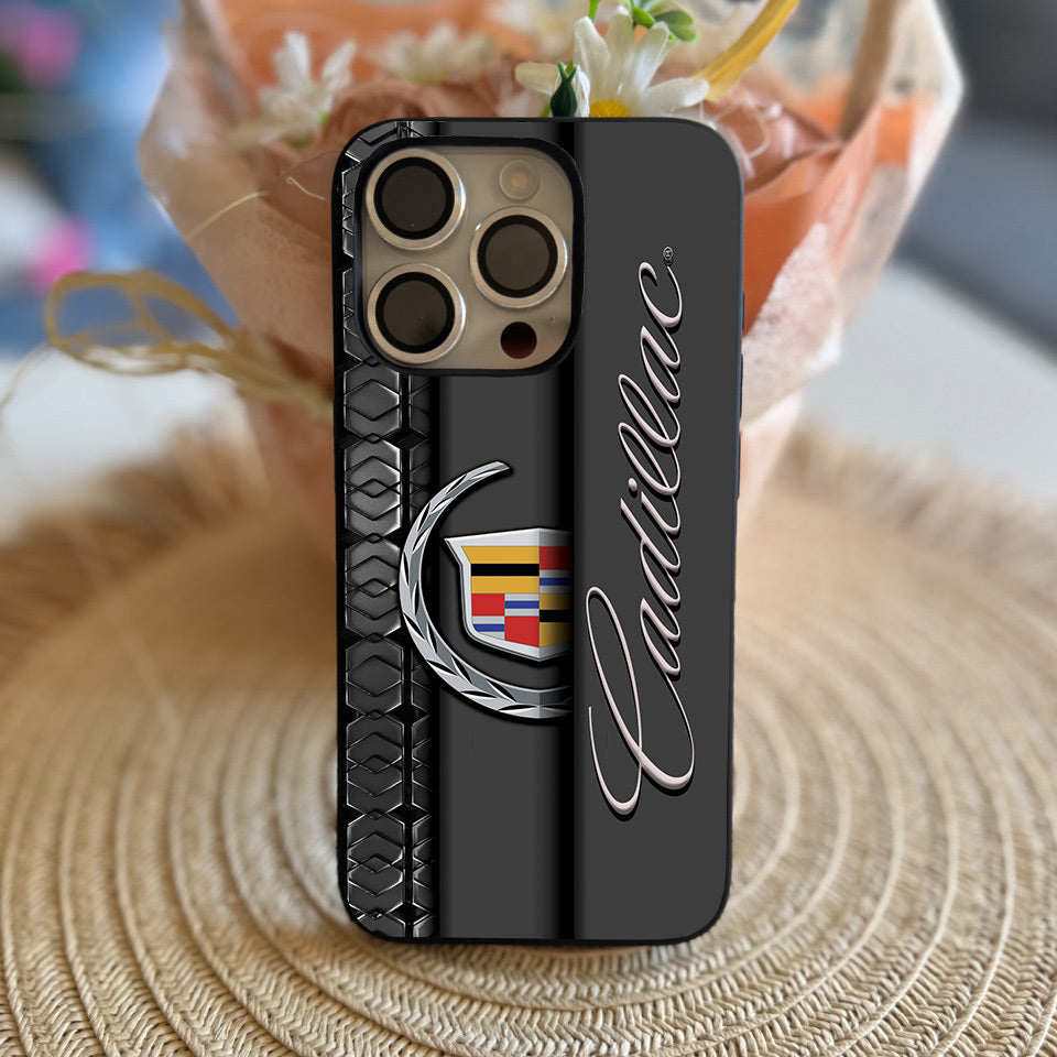 🌟 Luxury Cadillac iPhone Case – Sleek Black Silicone & UV Print