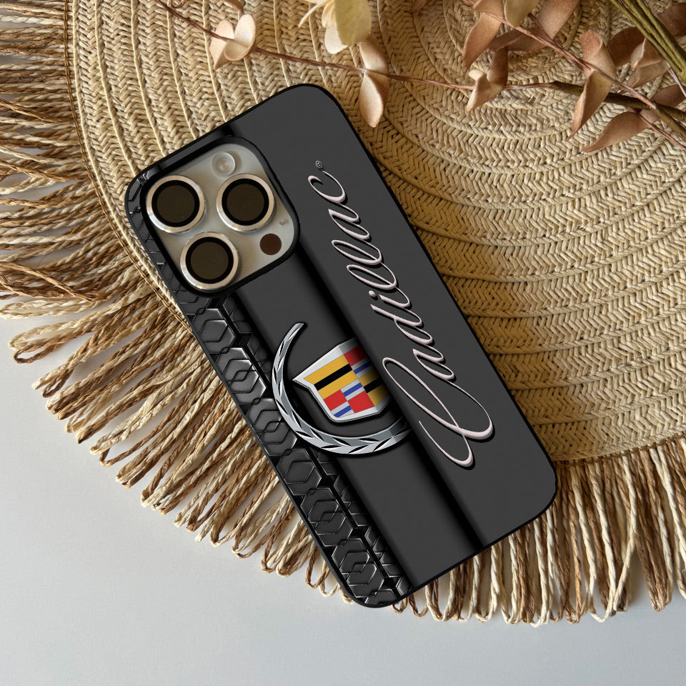 🌟 Luxury Cadillac iPhone Case – Sleek Black Silicone & UV Print