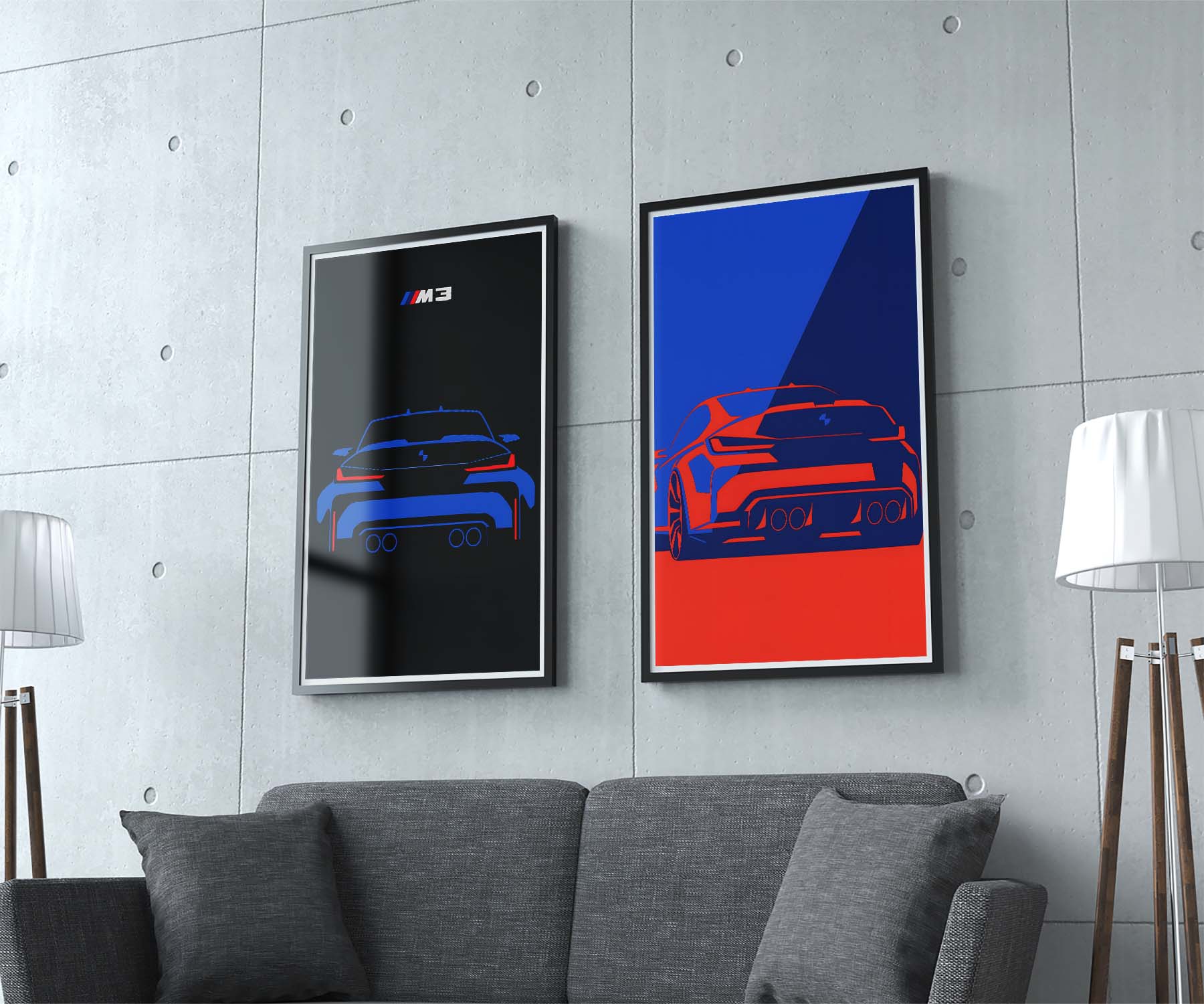 BMW M4 Art Red/Blue Poster