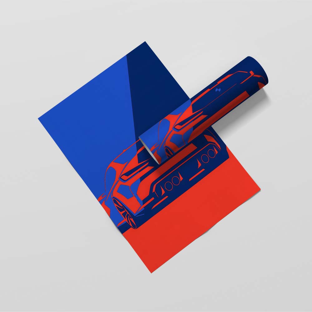 BMW M4 Art Red/Blue Poster