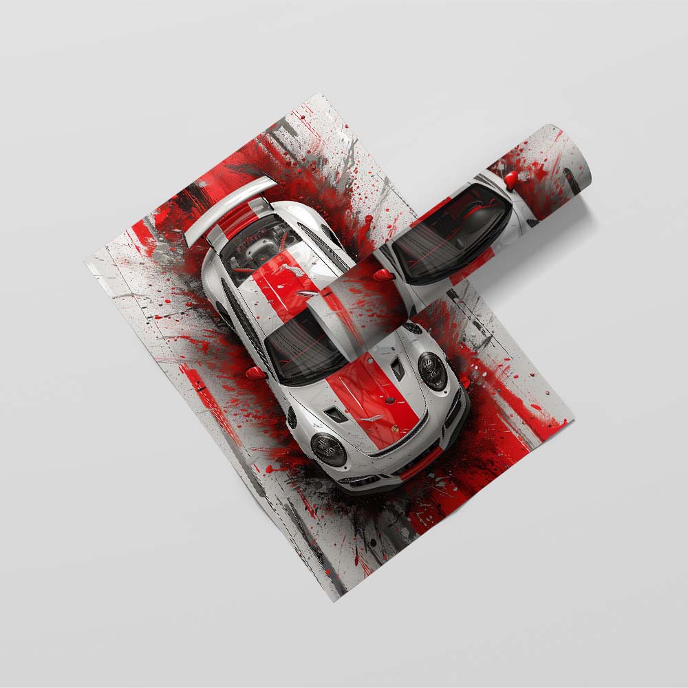 Porsche Red Splashed Poster