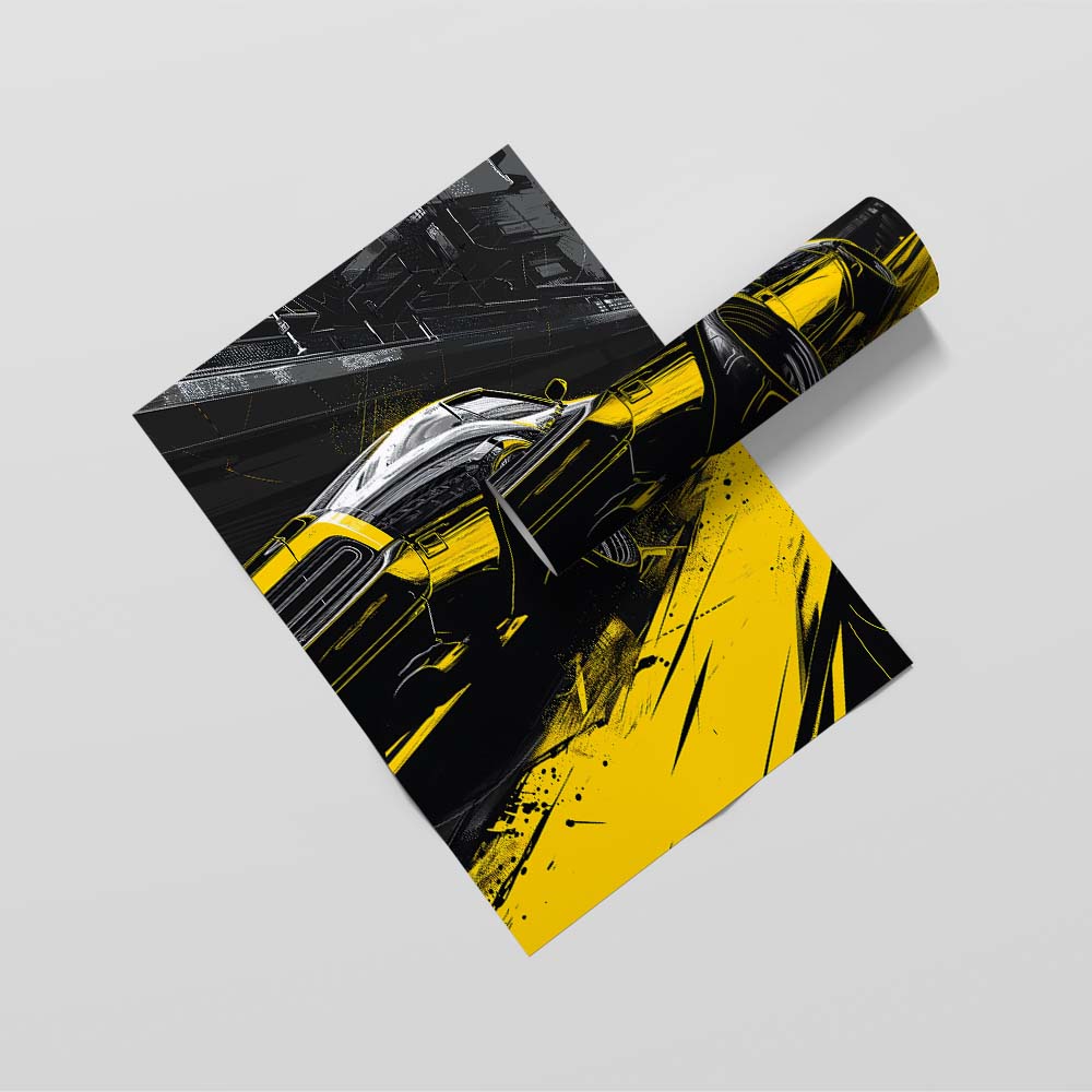 Neon Yellow Car Racing Poster