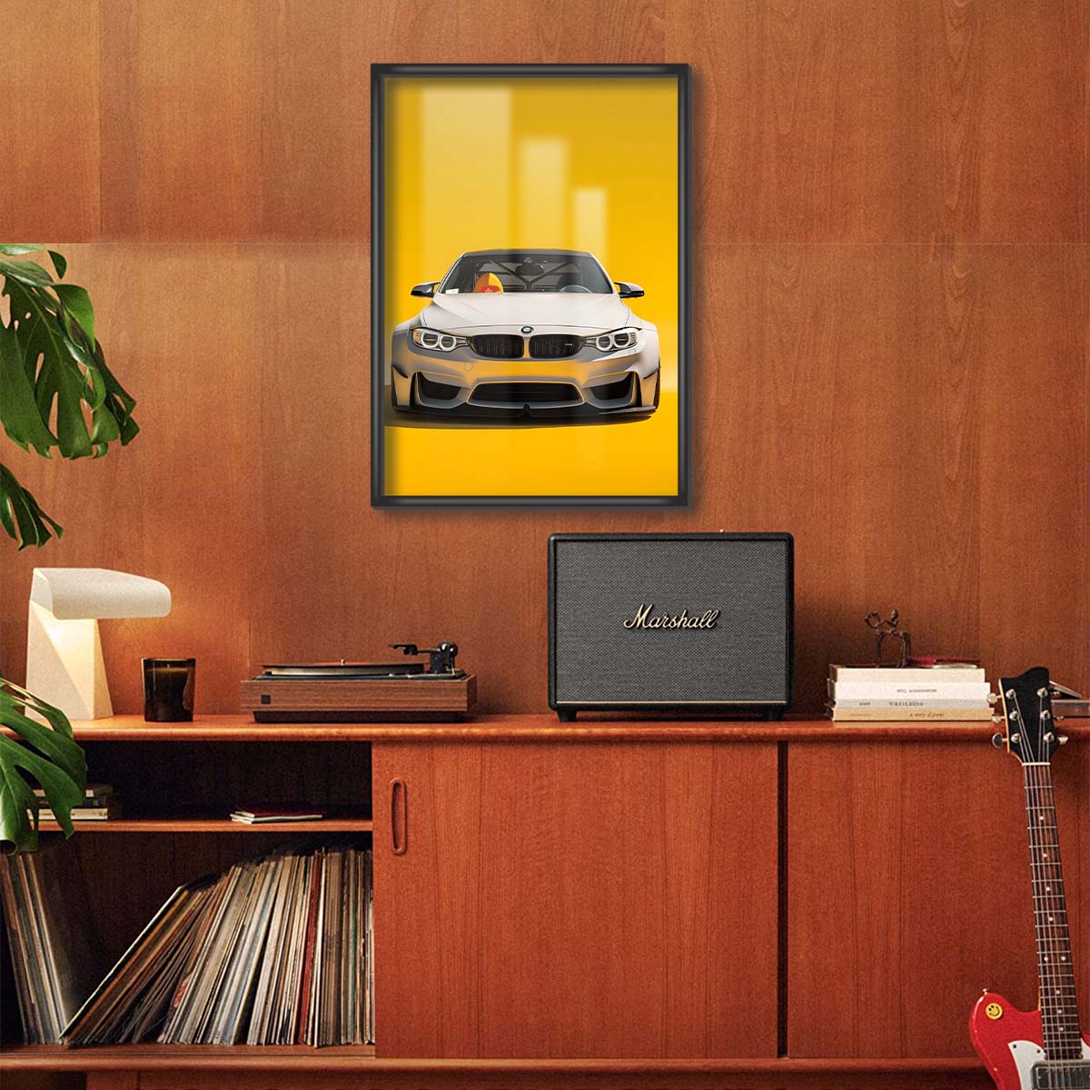 BMW F82 М4 White/Yellow Poster