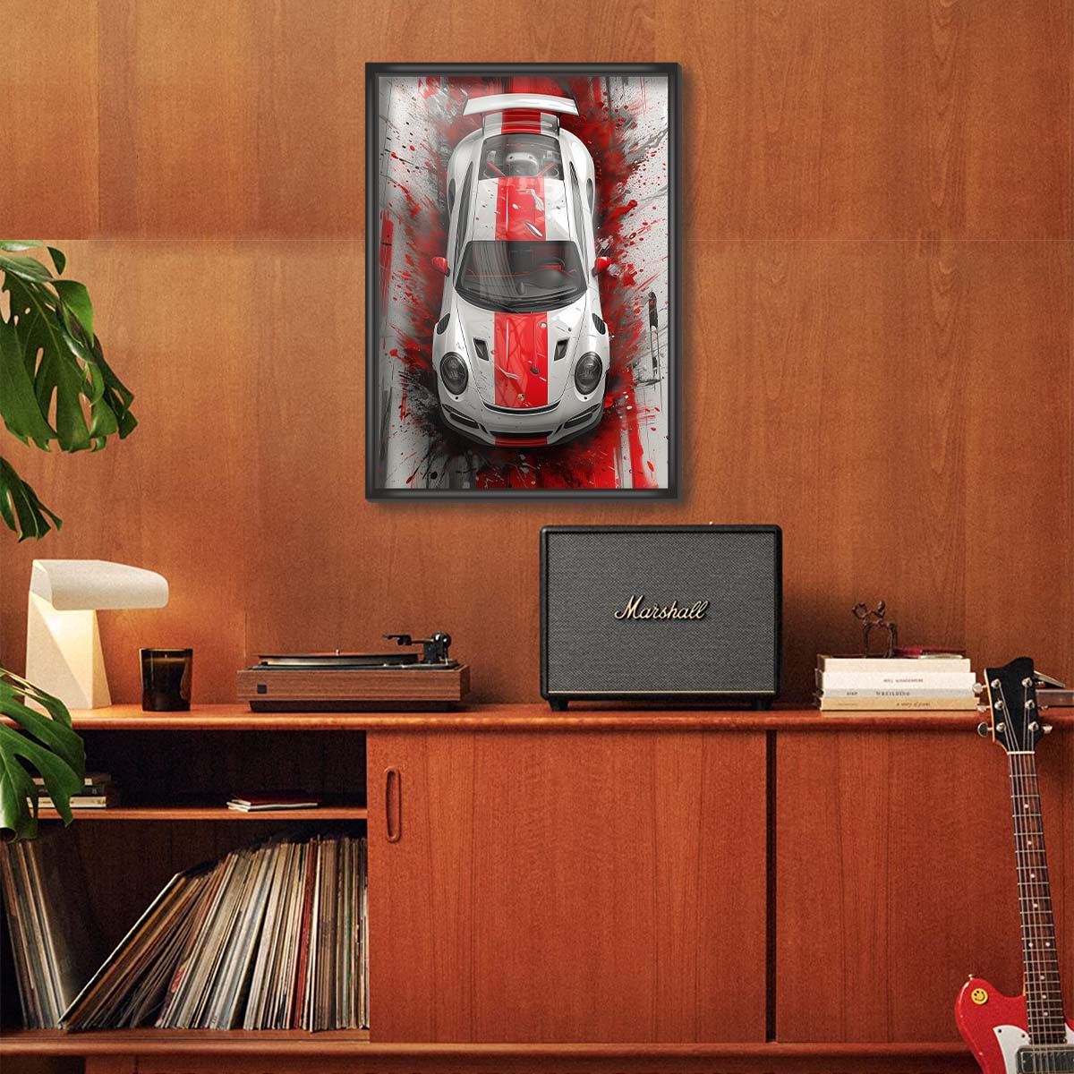 Porsche Red Splashed Poster