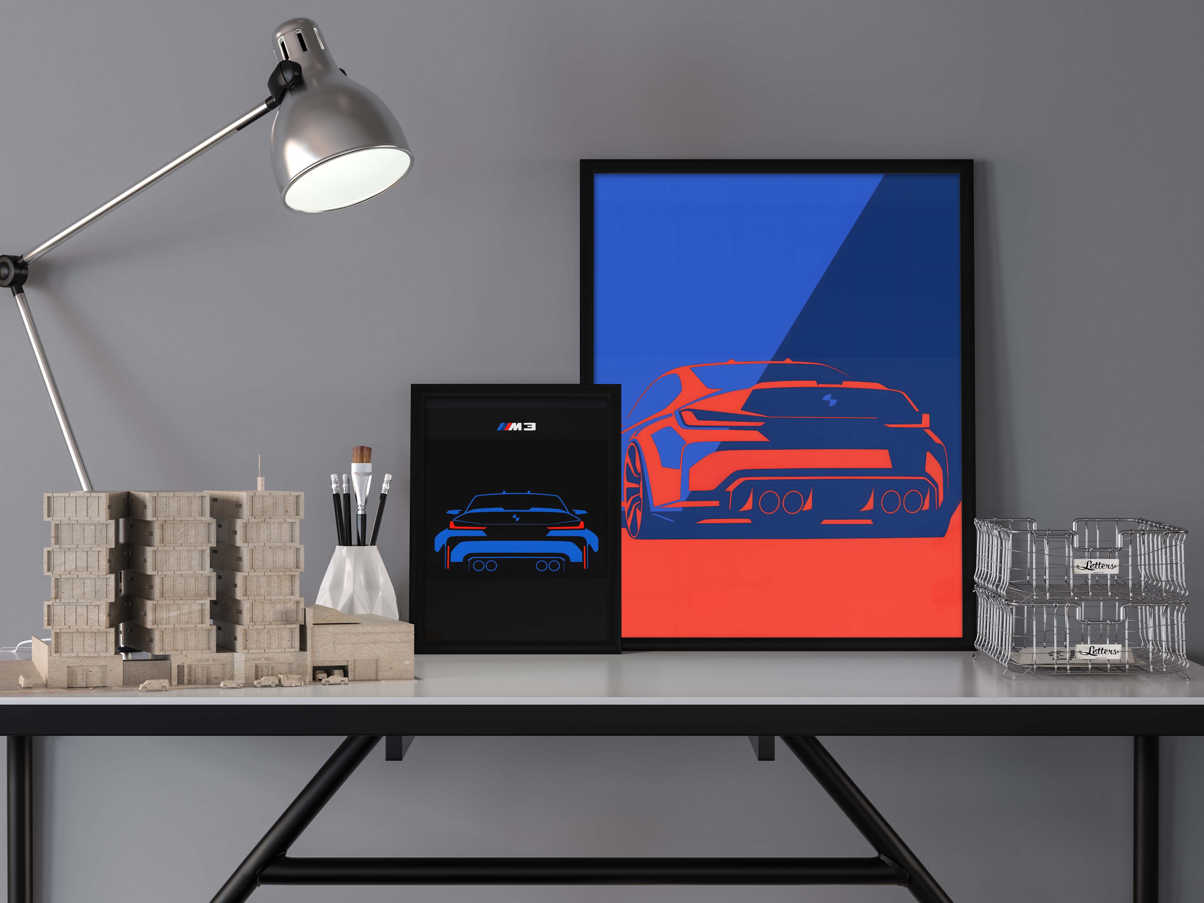 BMW M4 Art Red/Blue Poster