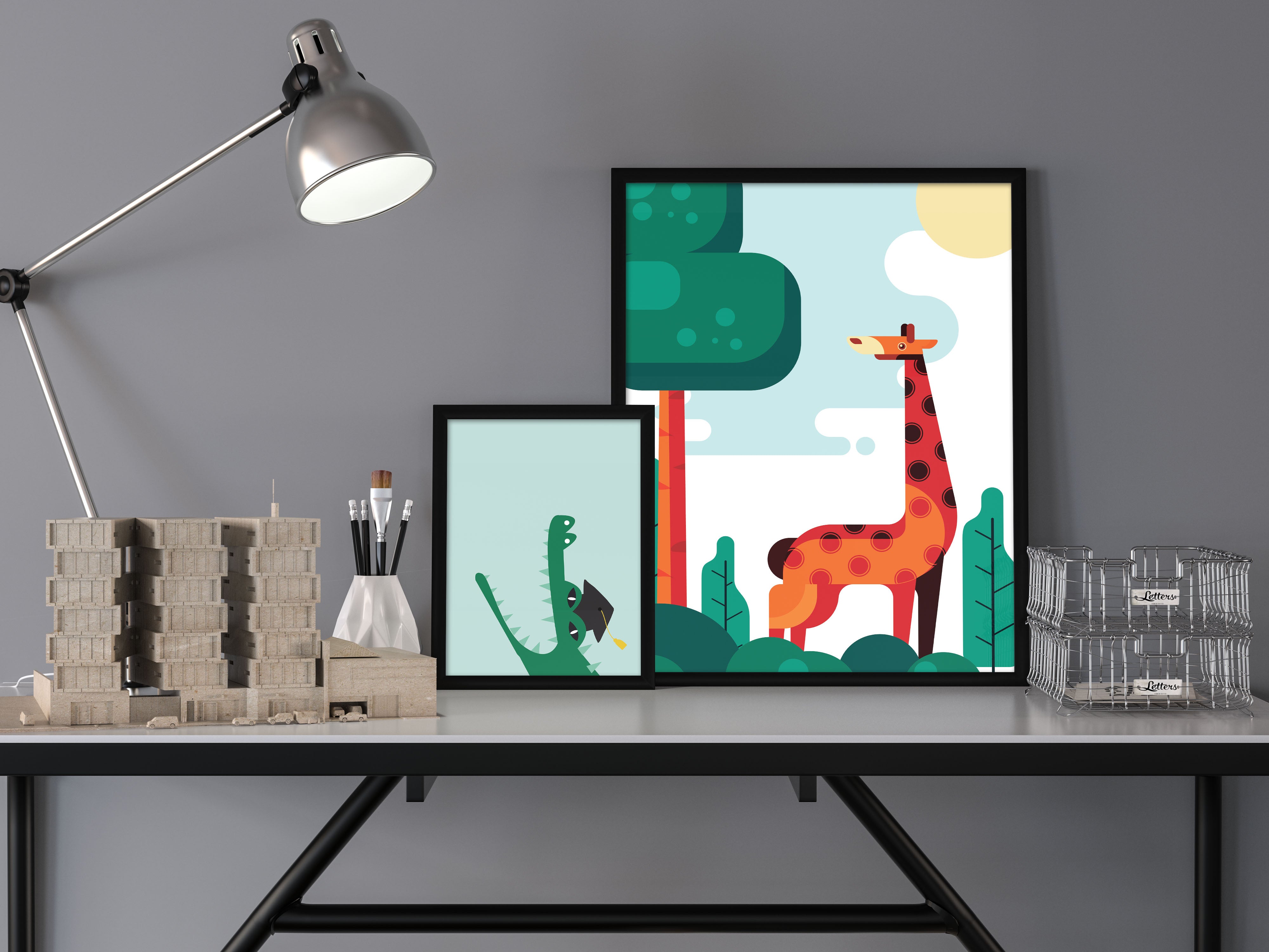 Giraffe Landscape Poster