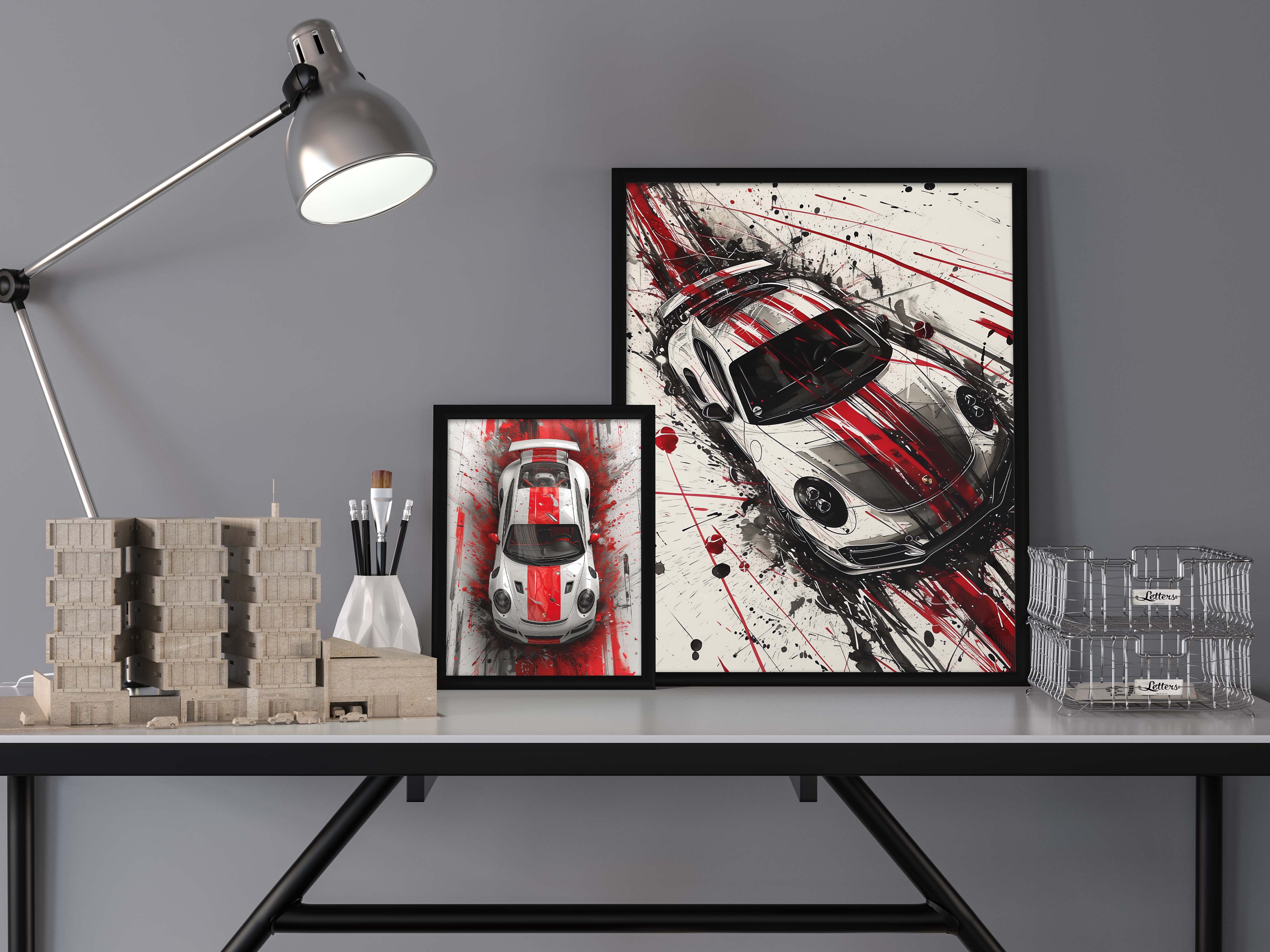 Porsche Red Splashed Poster