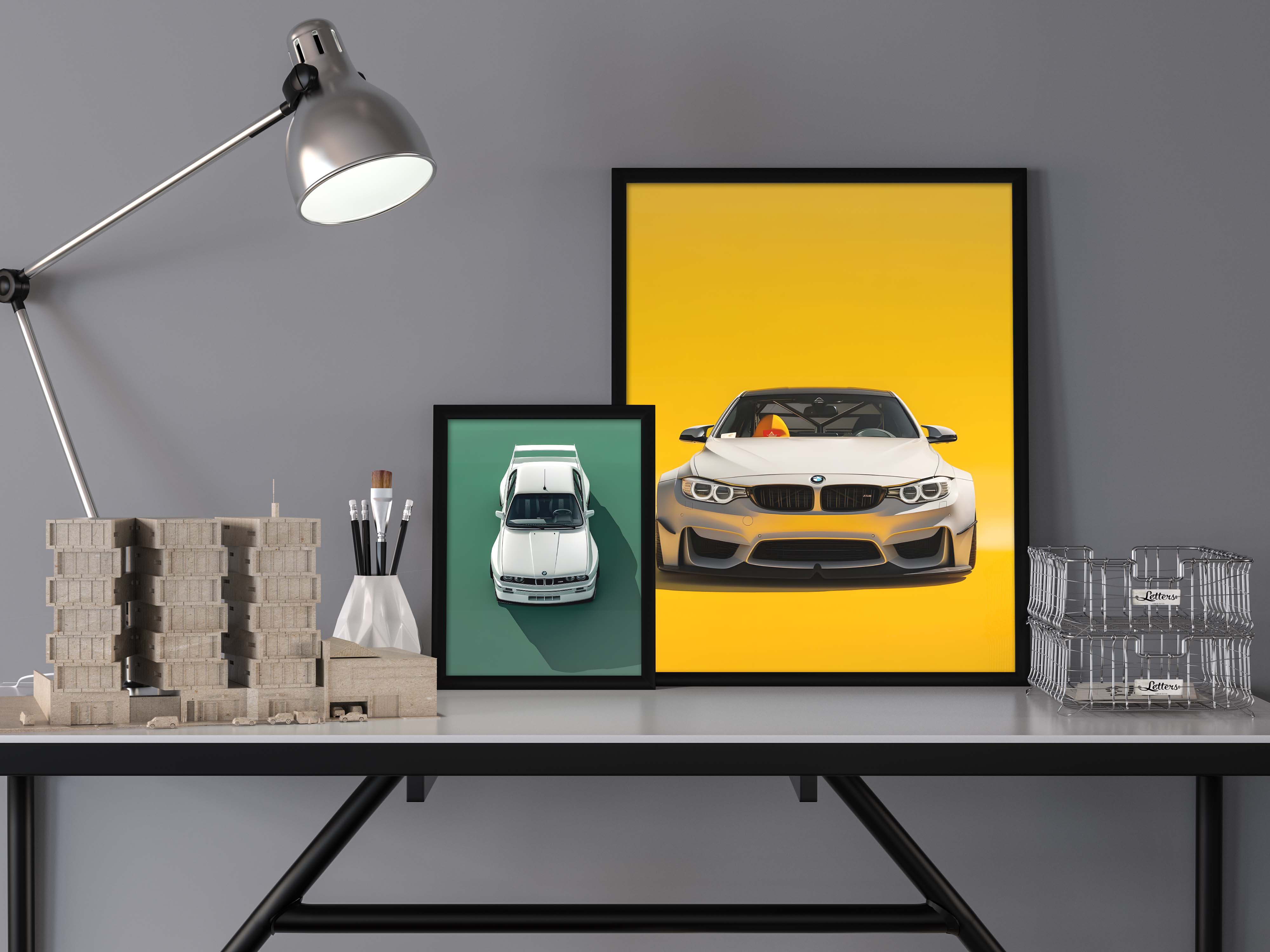 BMW F82 М4 White/Yellow Poster