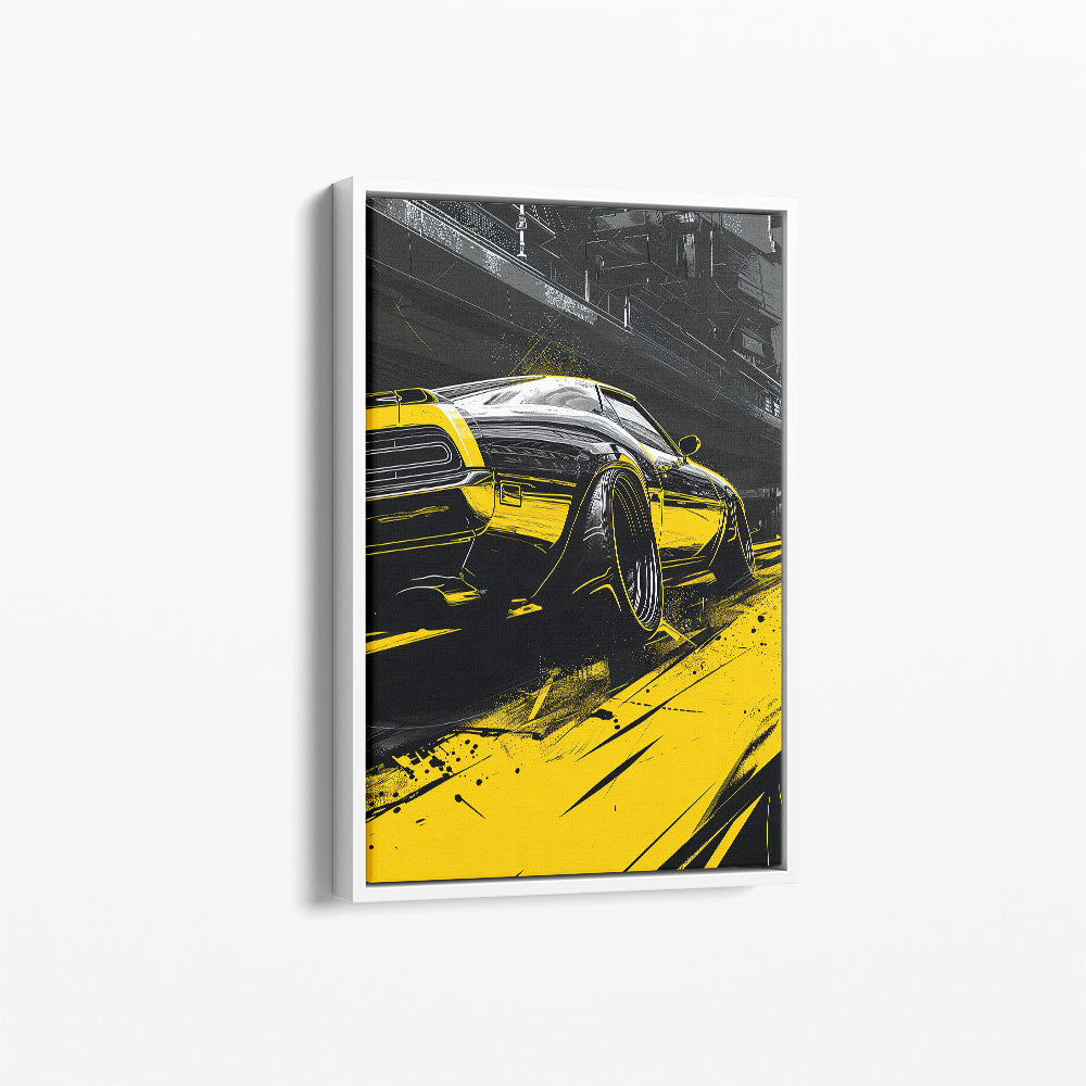 Neon Yellow Car Racing Canvas