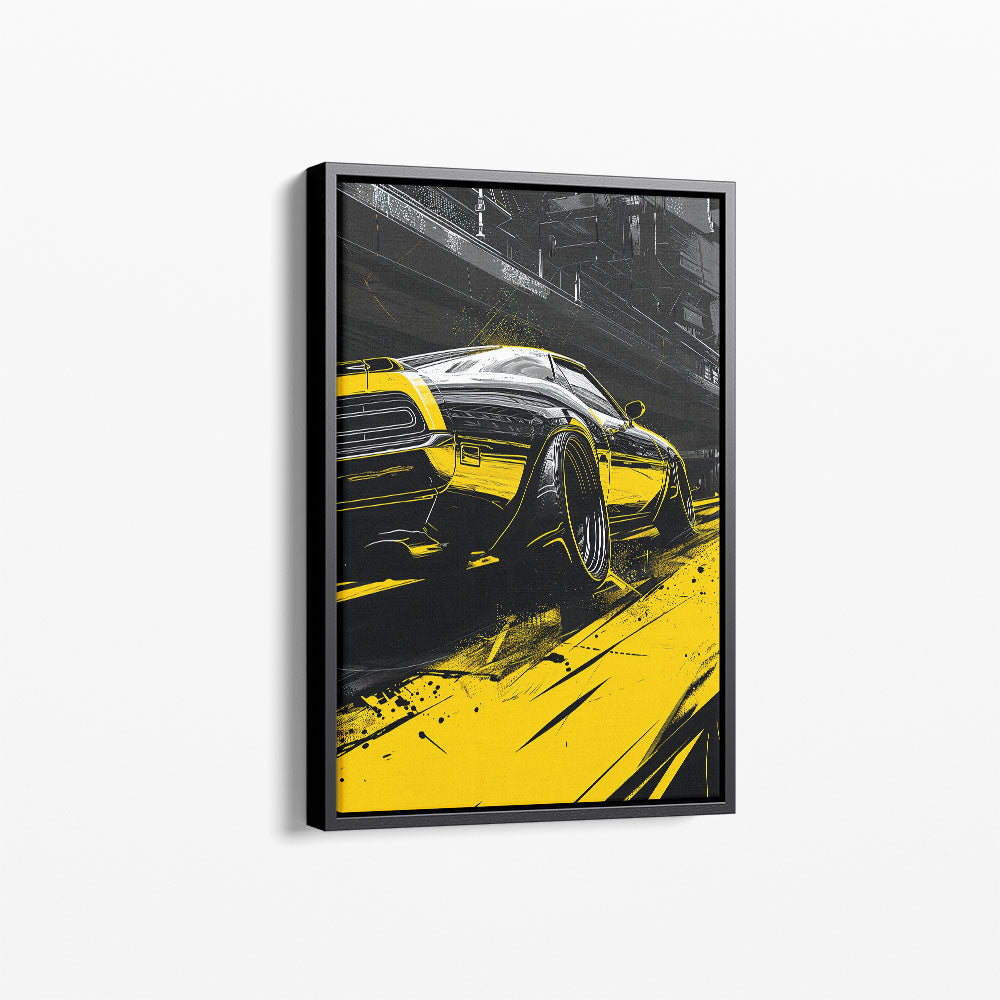 Neon Yellow Car Racing Canvas