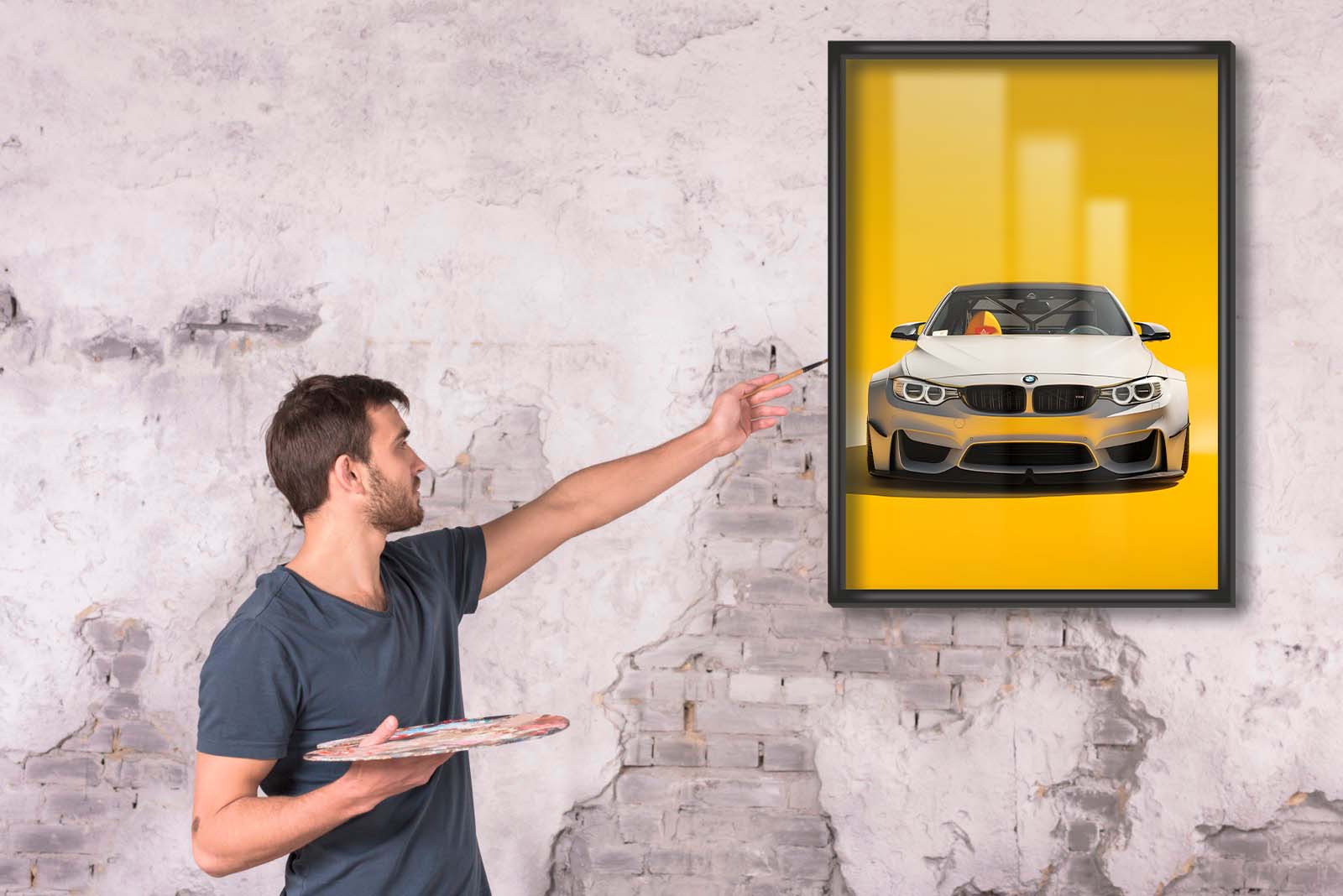 BMW F82 М4 White/Yellow Poster