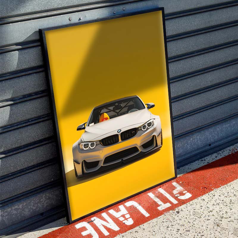 BMW F82 М4 White/Yellow Poster